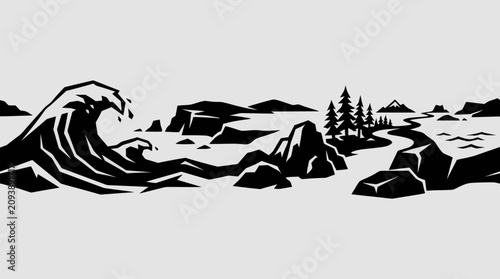 Canvastavla Stylized ocean wave landscape