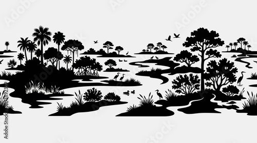 Tableau sur toile Stylized wetland landscape silhouette