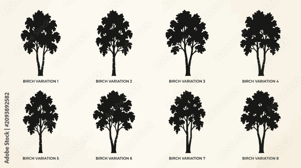 Fototapeta premium Tree silhouette variations set