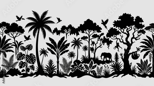 Photography Tropical jungle silhouette border