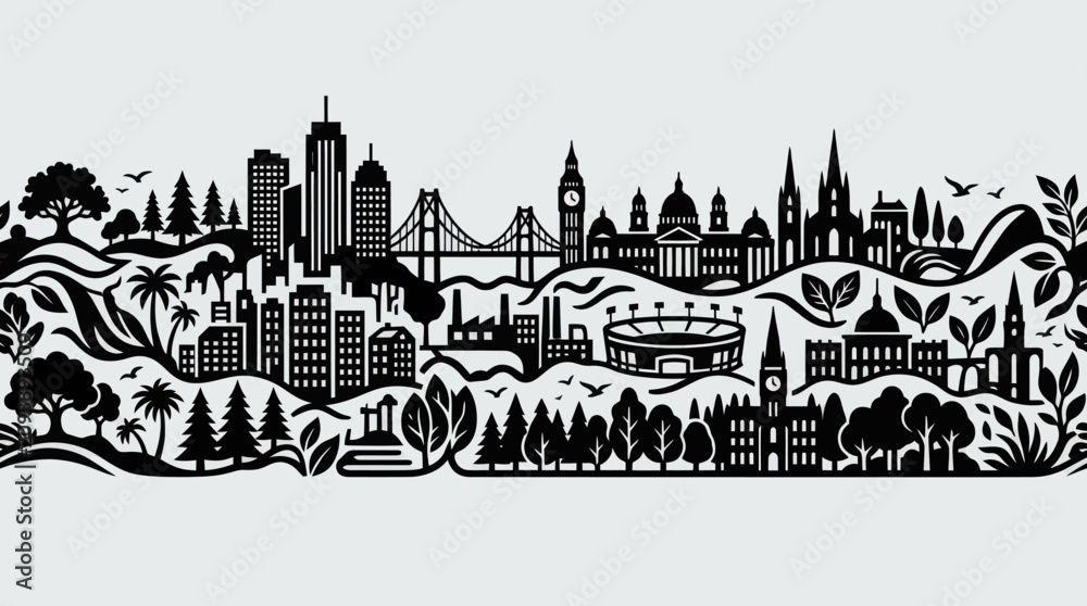 Obraz premium Urban landscape panorama silhouette