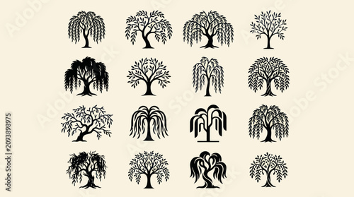 Collection of tree silhouettes in various shapes