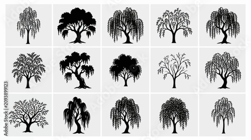 Photos Colorful abstract tree illustrations grid