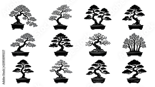 Konstfotografi Collection of bonsai tree silhouettes