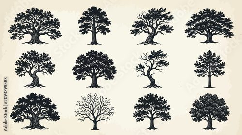 Photos Colorful dot tree silhouettes