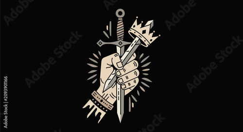 Bild auf Leinwand Hand holding sword and crown illustration
