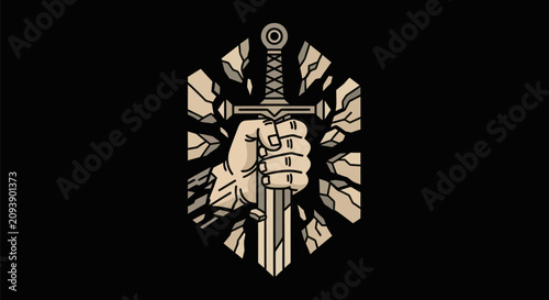 Foto Hand holding sword emblem illustration