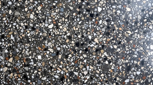 Dark gray terrazzo aggregate texture with speckled fragments