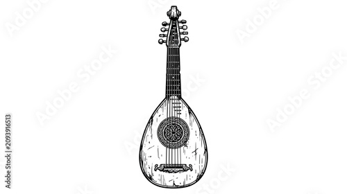 Quadro su tela Vintage Lute Instrument Illustration