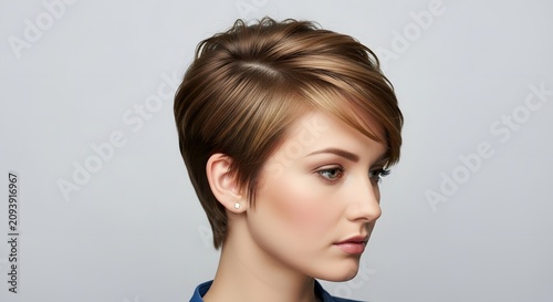 Modern Pixie Haircut Portrait of Elegant Young Woman with Short Stylish Hair