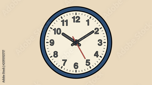 Cuadro en lienzo Clock face with bold black numbers and hour hands displays the current time on a neutral background
