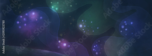 фотографія Storybook Night with Aurora and Sparkle Stars Illustration