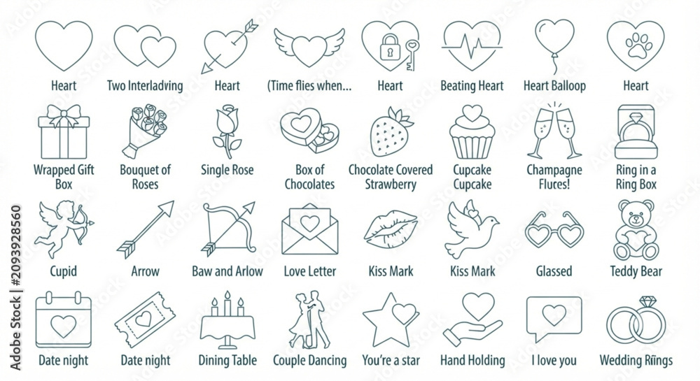 Fototapeta premium Valentine's Day Outline Icon Set