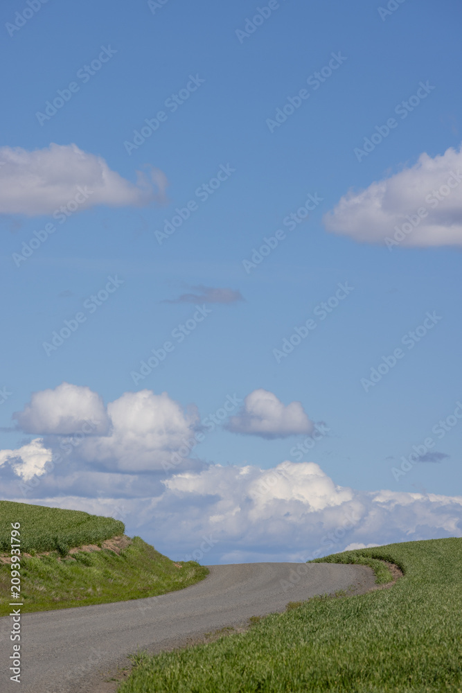Obraz premium Dirt road going up a hill into blue sky