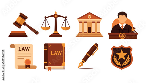Foto Legal Profession Symbols Illustration Set.