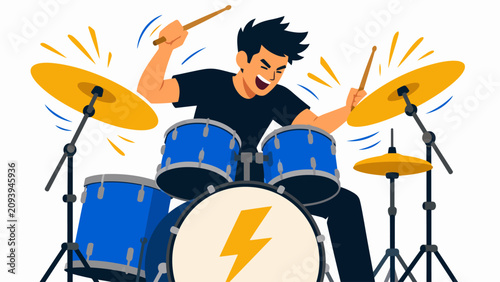 Fotografie Illustrated drummer playing energetic set.