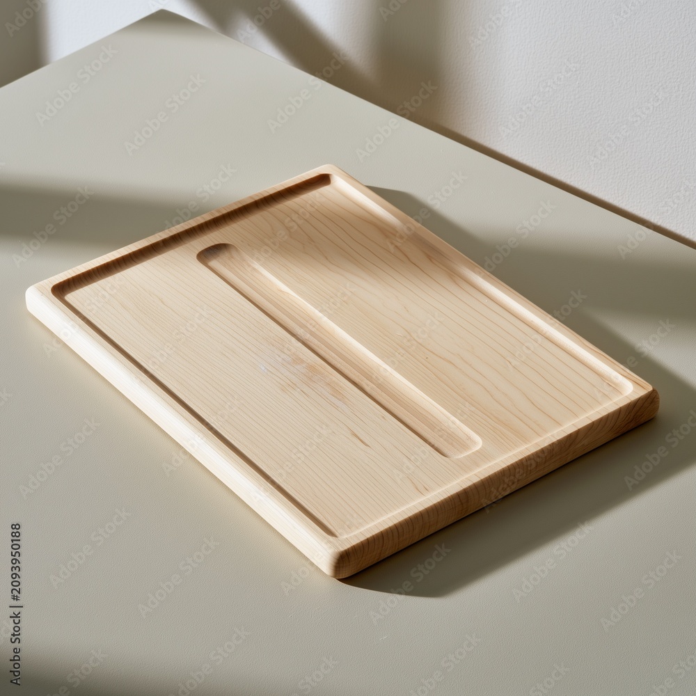 Fototapeta premium Sage-backed cutting board with knife groove and flour dust