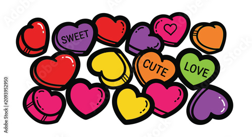 Bild auf Leinwand Colorful hearts with love words.