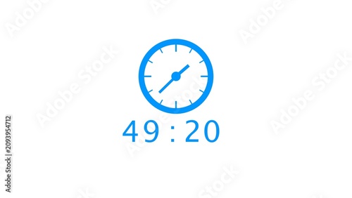 Fotografía Minimal blue analog clock and digital timer interface showing progress on white surface