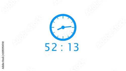 Cuadro en lienzo Blue analog clock face showing time past fifty two minutes and thirteen seconds
