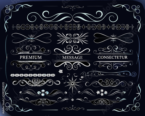 Floral ornament collection black and white vector illustration with decorative elements