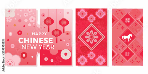 Floral and equine pattern with lanterns a vector illustration