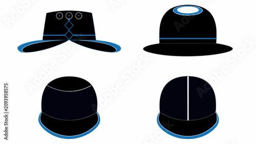 Tableau sur toile Black Hats With Blue Trim Vector Illustration
