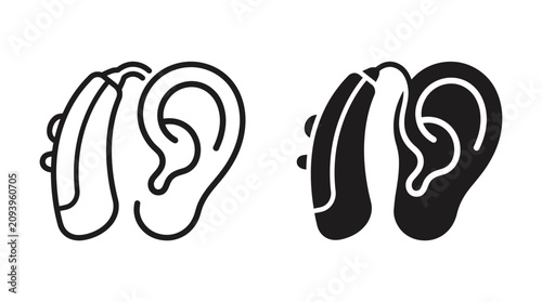 Konstfotografi Set of hearing aid icons with ear symbol in outline and solid style