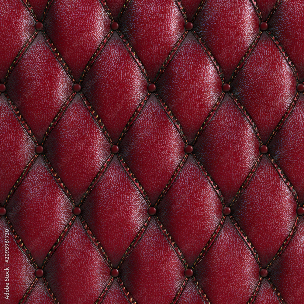 Obraz premium Red quilted leather background with diamond pattern and button tufting, creating luxurious and elegant texture for upholstery or design