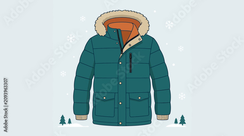 Tableau sur toile Winter parka jacket features a fur-lined hood and insulated padding for cold weather protection