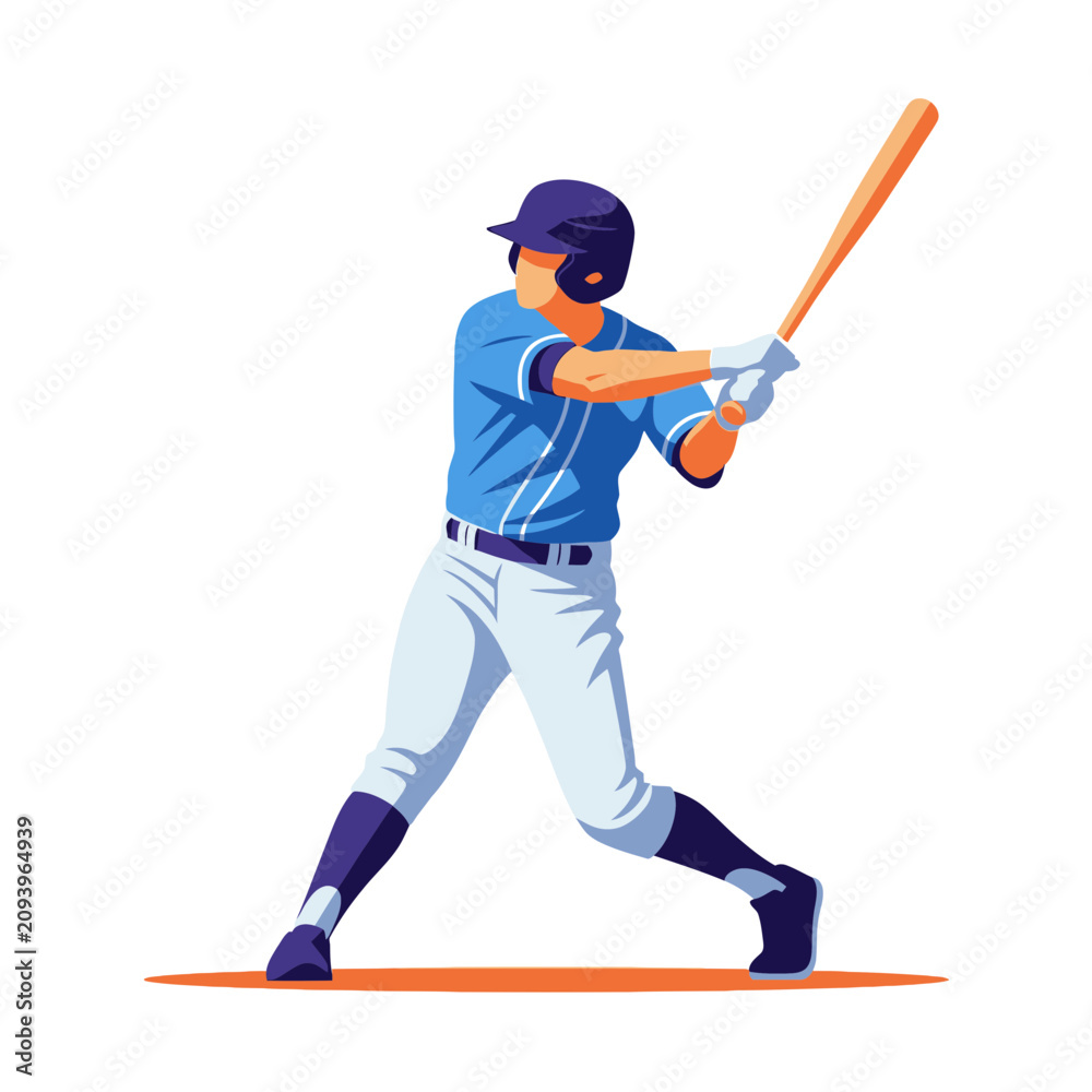 Obraz premium Professional Baseball Player in Action Swings a Wooden Bat Illustration