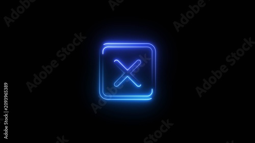 Fotografie Neon cross symbol in square glowing on black background reject error icon