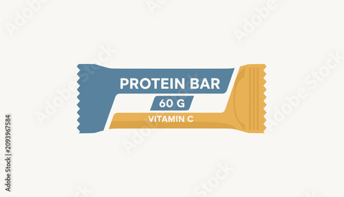 Healthy protein bar in a blue and yellow wrapper is shown as a nutritional snack option for fitness enthusiasts.