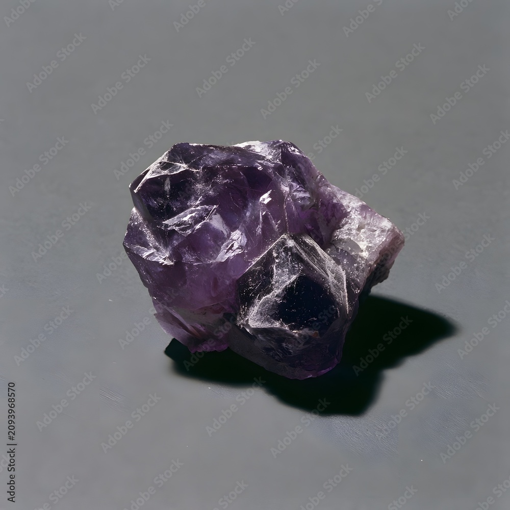 Fototapeta premium Raw amethyst crystal cluster on charcoal-grey studio background