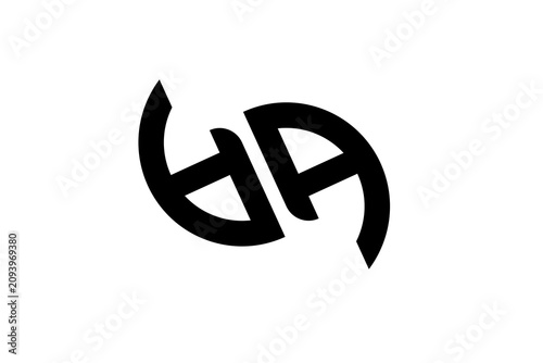 Abstract Letter HA Logo Icon AH Monogram Black Minimalist Dynamic Spiral Typography Vector Illustration