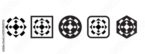 Abstract Geometric Mandala Logo Icon Set Black Minimalist App Badge Hexagon Square Vector Bundle