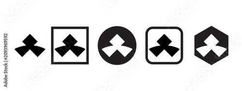Abstract Geometric Flower Logo Icon Set Black Minimalist App Badge Hexagon Square Vector Bundle