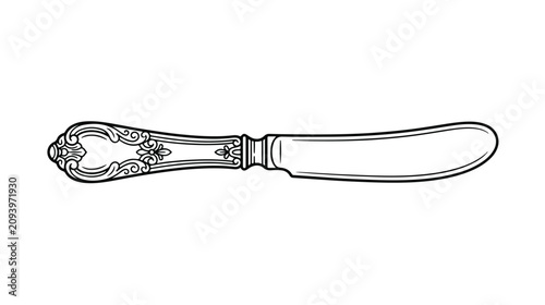 Photos Vintage butter knife vector illustration, ornate silver spreader with floral han