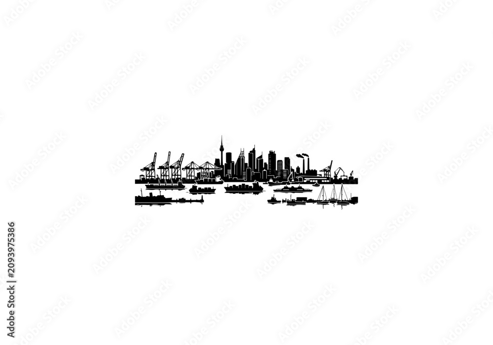 Fototapeta premium City skyline, urban landscape, black silhouette, vector cityscape, modern architecture