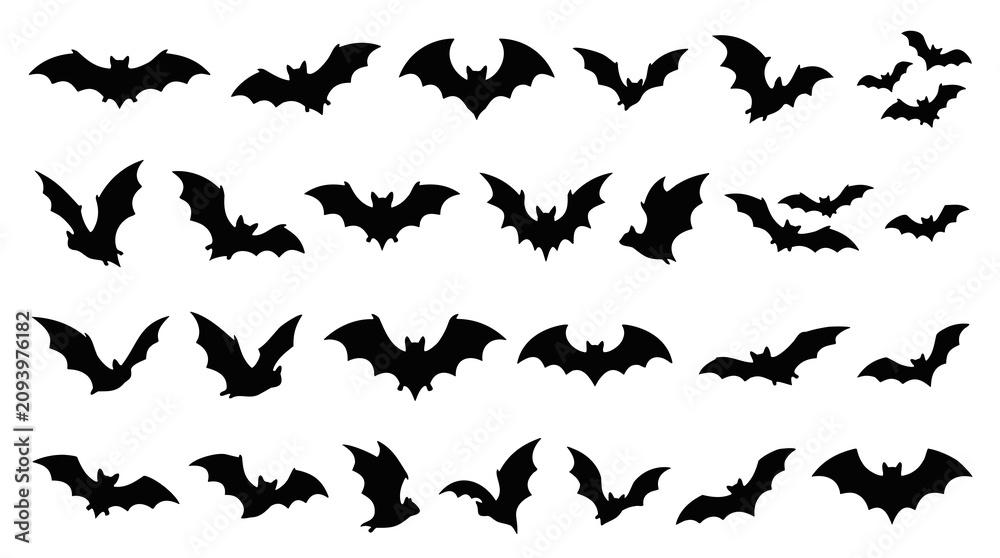 Fototapeta premium Set of Various Halloween Bat Silhouette Icons for Festive Holiday Decorations
