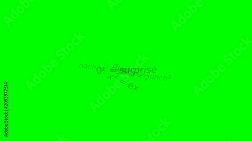 Animated moronic math equations flying outward from the center past the camera on chroma key green screen background
