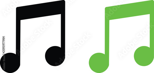 Cuadro en lienzo Two musical notes one black and one green on white background