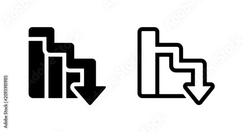 Foto Descending bar chart icon with downward arrow financial symbol, business