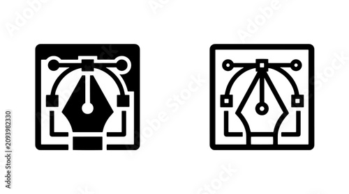 Plakat Pen tool graphic design tool vector icon set with software, illustrator