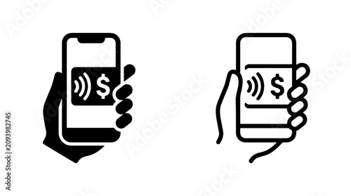 Mobile contactless payment app icon set with digital money symbol, commerce