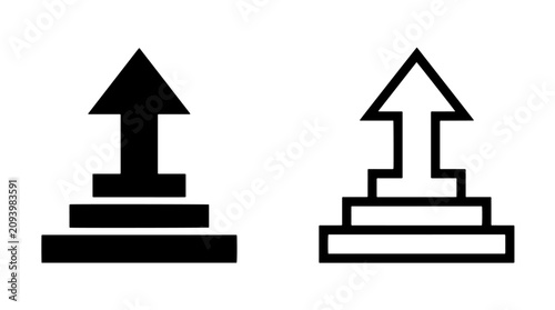 Billede på lærred Step progress upward arrow icons in black and white variations