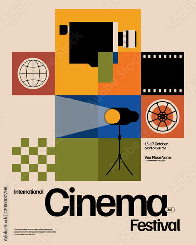 Cinema Festival Poster Template Modern Vintage Bauhaus Style