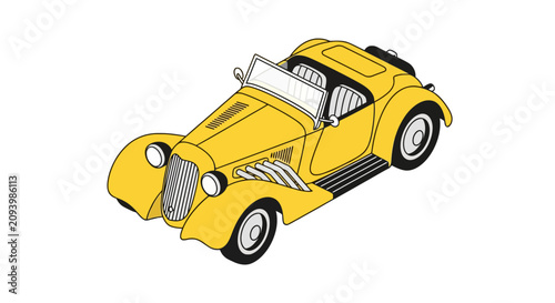 Obraz na płótnie Yellow vintage roadster convertible car in isometric view