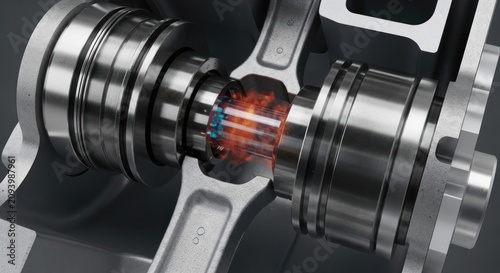 Detailed close-up of a complex mechanical engine component with internal glowing energy.