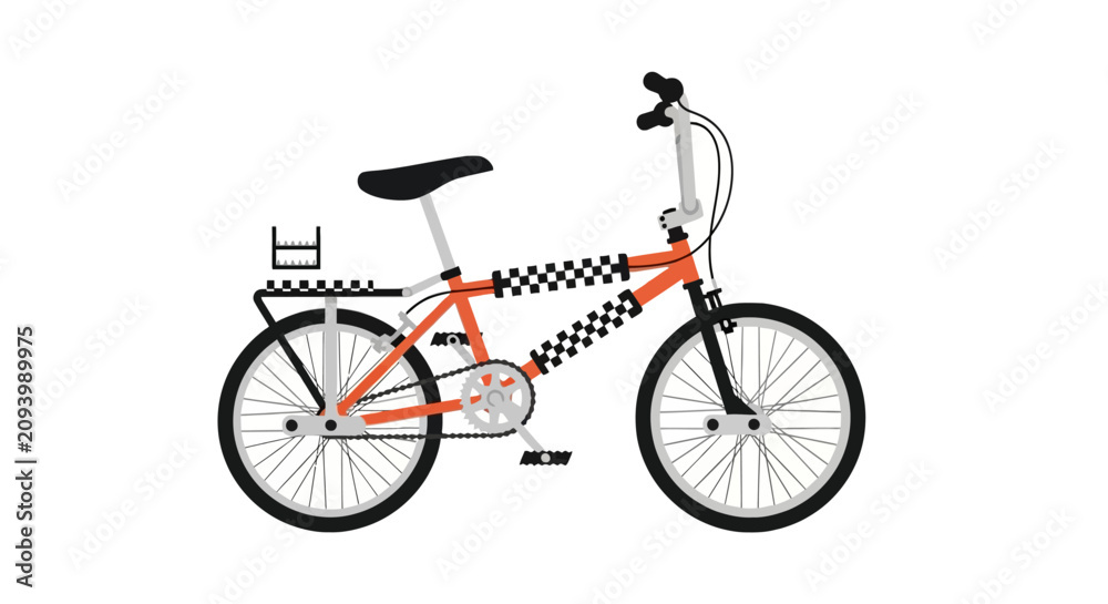 Obraz premium Orange bmx bike with checkered frame pads on white background